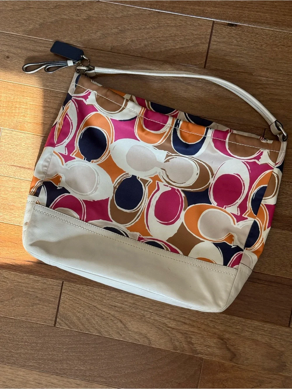Coach Multicolor Circle-Print Hobo with Ivory Trim